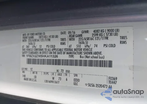 2017 Ford Transit-350 Xlt from USA, damaged, VIN 1FBZX2ZM5HKA11326